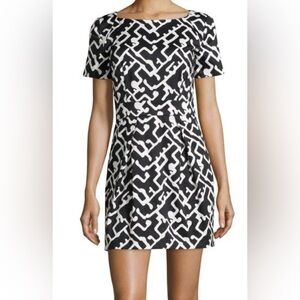 French Connection Dress Womens 10 Black White Grid Print Mini Shift NWT Mod